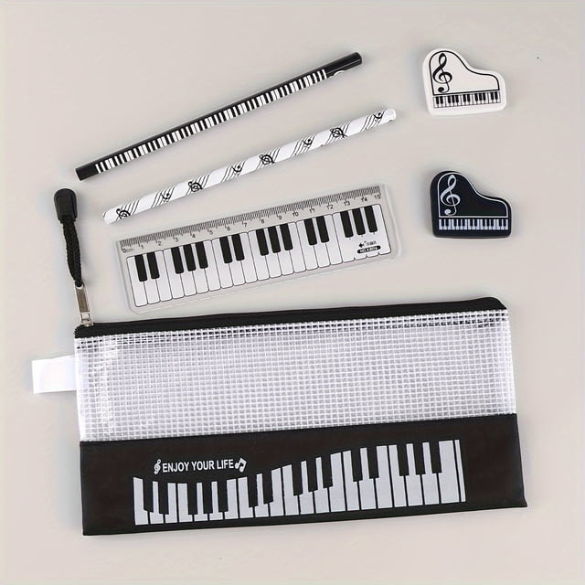 6pcs/box, Piano Keys Style Stationery Set Pencil Pouch Student Gifts Cartoon Stationery Supplies, Back To School, School Supplies, Kawaii Stationery, Colors For School, Stationery, Writing Pens