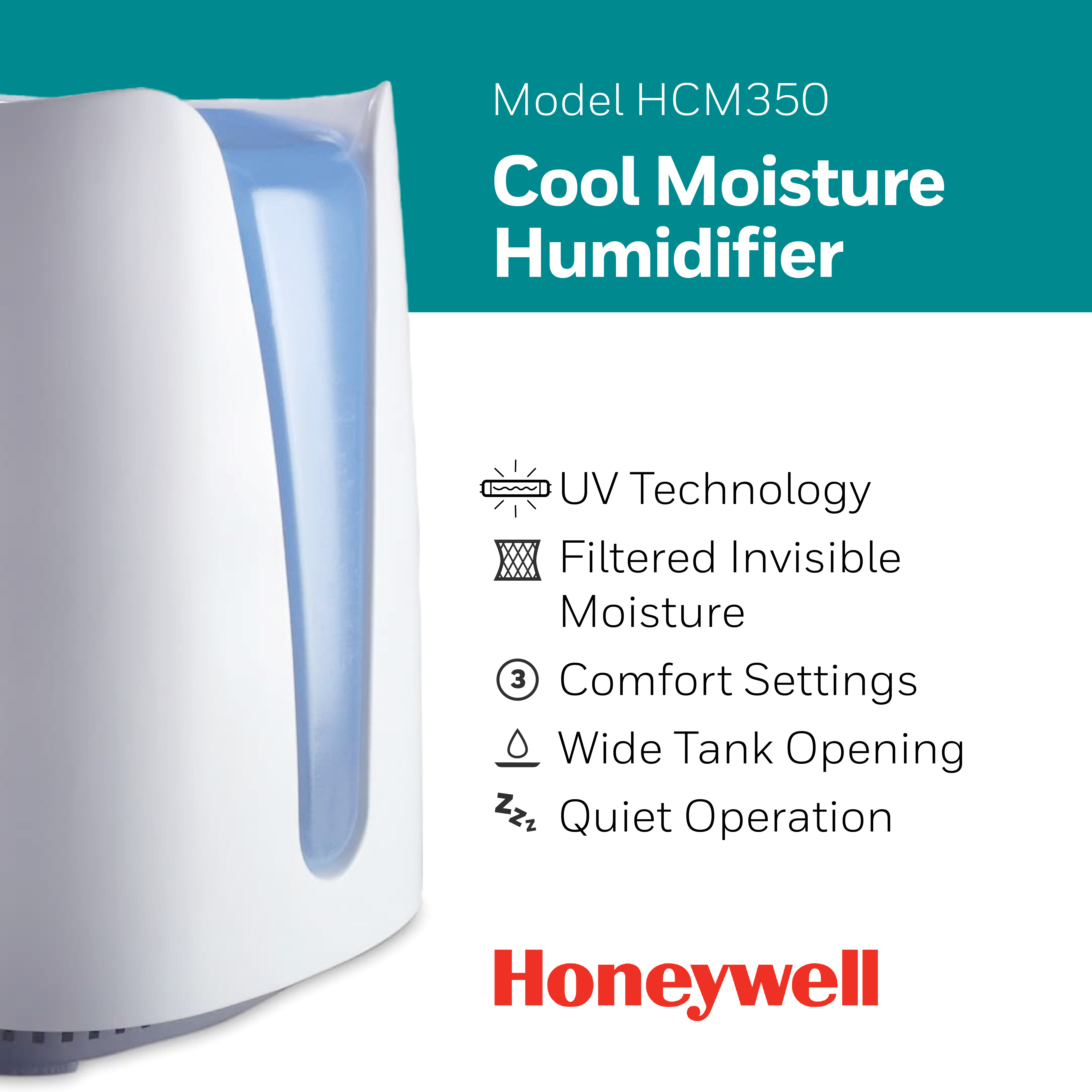 Honeywell Cool Moisture Humidifier for Medium Rooms, 400 sq ft, White, HCM350 - image 2 of 9