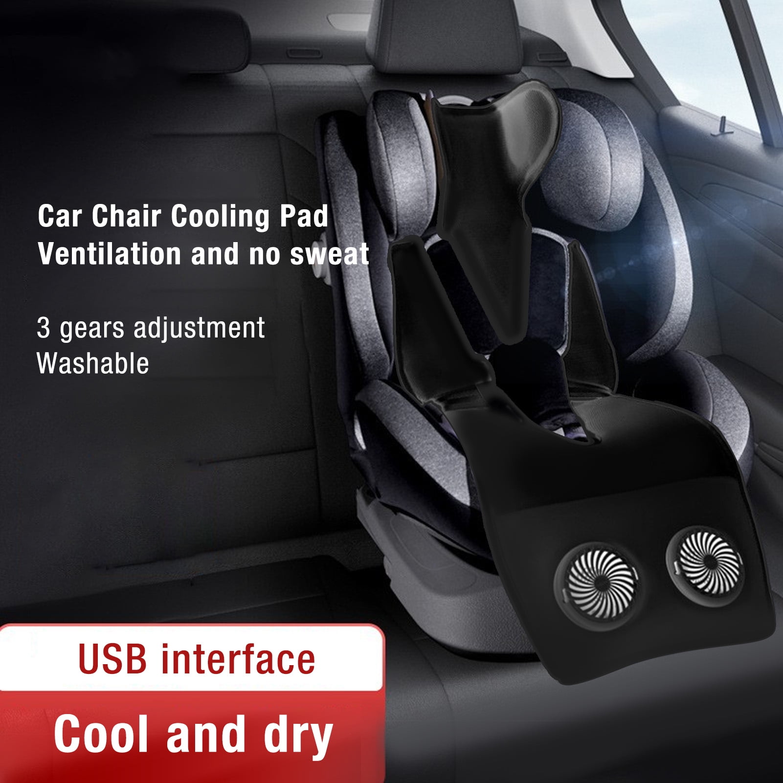 NFTIGB Black Cooling Car Seat Cushion Universal Breathable Chair Pad for Children Summer Travel Stroller Accessories with Airflow Mesh Design Full Body Support