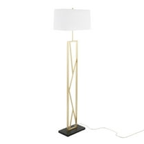 Folia Contemporary Floor Lamp in Gold Metal with White Linen Shade and Black Marble Base by LumiSource