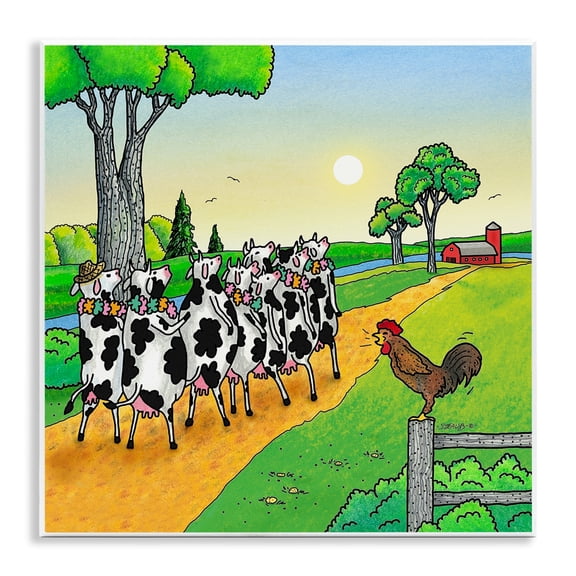 Stupell Industries Funny Cows Come Home Animals Painting Unframed Art Print Wall Art, 12 x 12