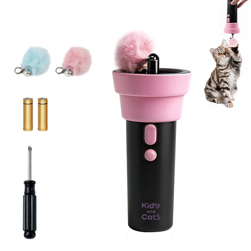Interactive Electric Cat Teaser Launcher - Automatic Catapult Wand Toy with 2 Replacement Pom-poms, Recyclable One-Click Launch Fishing Pole for Indoor Cats to Relieve Boredom and Hunting Instincts