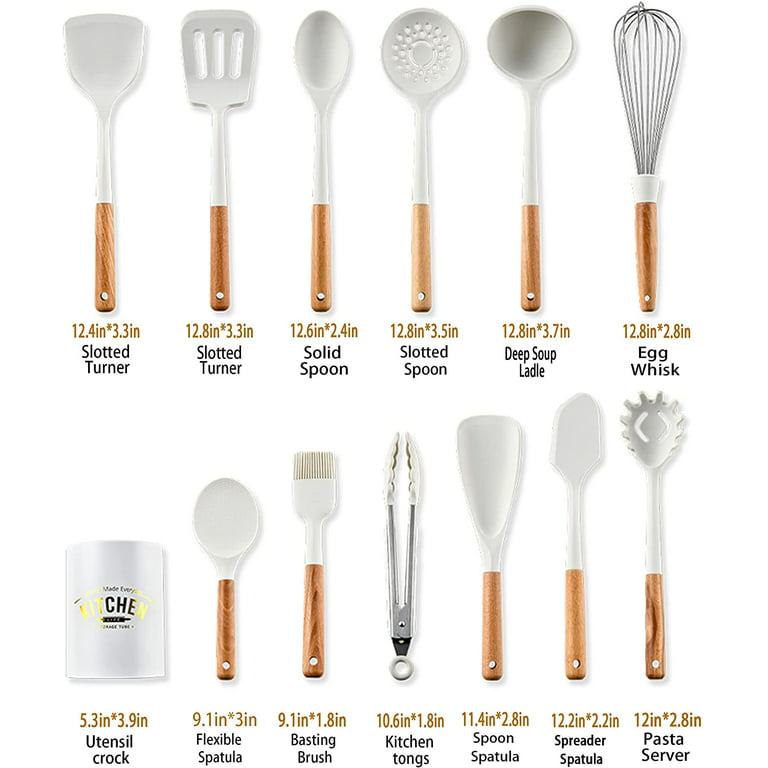 White Silicone Kitchenware Non-stick Cooking Utensils Set Cookware Spatula  Spoon Shovel Wooden Handle Kitchen Tool Set