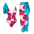 thumbnail image 2 of Traje de baño de una pieza para mujer con falda cruzada para playa, pareo de un hombro, bikini con estampado floral retro, conjunto de baño de dos piezas, 2 of 5