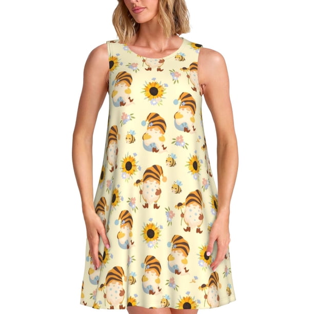 Balery Watercolor Bee Honey Honeycomb Bee Vestidos de verano para mujer con estampado: vestido holgado sin mangas, vestido playero informal y cómodo para días calurosos.
