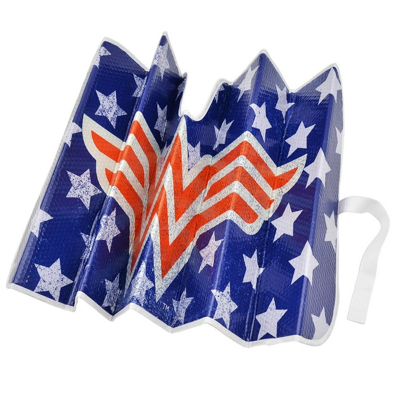 BDK Wonder Woman Auto Sun Shade Windshield Car Sunshade Red Logo Blue Background w Stars