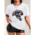 thumbnail image 1 of Women's Casual Fashion Tee with Dynamic Blue Giant Football Player Print - Short Sleeve, Round Neck, Breathable Polyester, Machine Washable - Ideal for Spring/Summer/Fall, 1 of 7