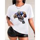 thumbnail image 1 of Women's Casual Fashion Tee with Dynamic Blue Giant Football Player Print - Short Sleeve, Round Neck, Breathable Polyester, Machine Washable - Ideal for Spring/Summer/Fall, 1 of 7