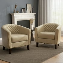 DREAMSIDEA Morden Accent Chair Set of 2 for Living Room Faux Leather Armchair Comfy Upholstered Single Sofa Chair for Bedroom, Beige