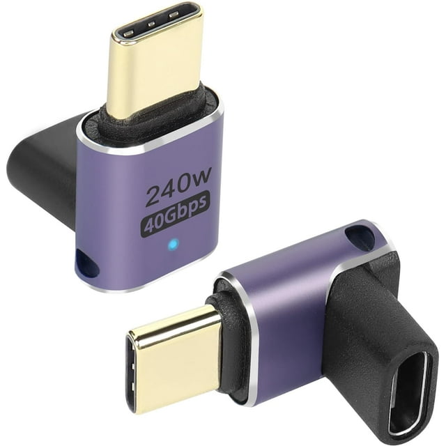 GHSDFBB USB4.0 C 90 Degree Angle Adapter 240W 40Gbps Type C 4.0 Male to Female Right Angle Coupler,LED Indicator,8K Audio/Video Transfer,for Smartphone Tablet Steam Deck,2 Pcs(90°F/M)