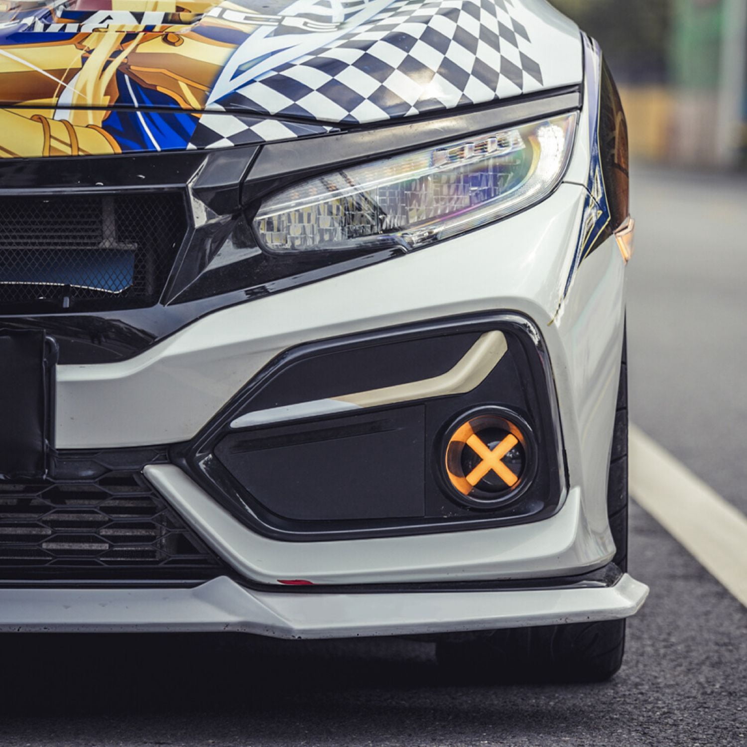 AMERICAN MODIFIED X Style LED Front Bumper Fog Lights For 2016-2020 Honda Civic Hatchback