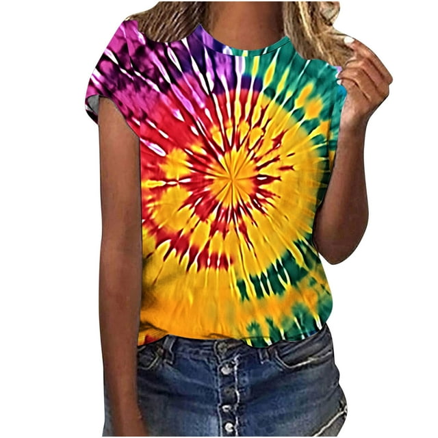 Camisas de Manga Larga para las Mujeres Suelto Ajuste Impreso Mangas Cortas Regulares Cuello Redondo Superior, Poliéster