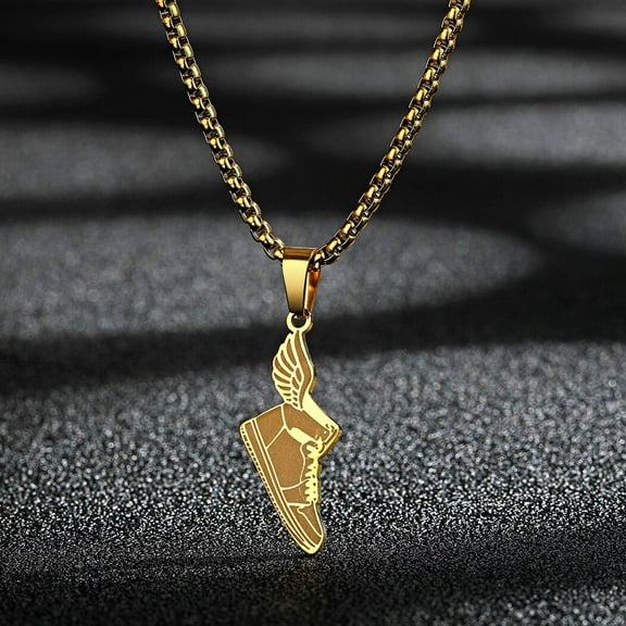 Winged Shoe Pendant Simple Charm Stainless Steel Necklace