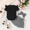 thumbnail image 4 of Staki Baby Girls Short Top Short Pants Baby Girl Clothes Infant Summer Outfits Set Ruffle Sleeve Romper and Shorts with Headband 0-3M,6M,9M,12M,18M(Black,0-3 Months), 4 of 9