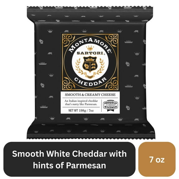 Sartori MontAmore Cheddar Cheese, Specialty Cheese, 7 oz, Refrigerated Plastic Packet, Aged, Savory & Sweet, Food Form: Block