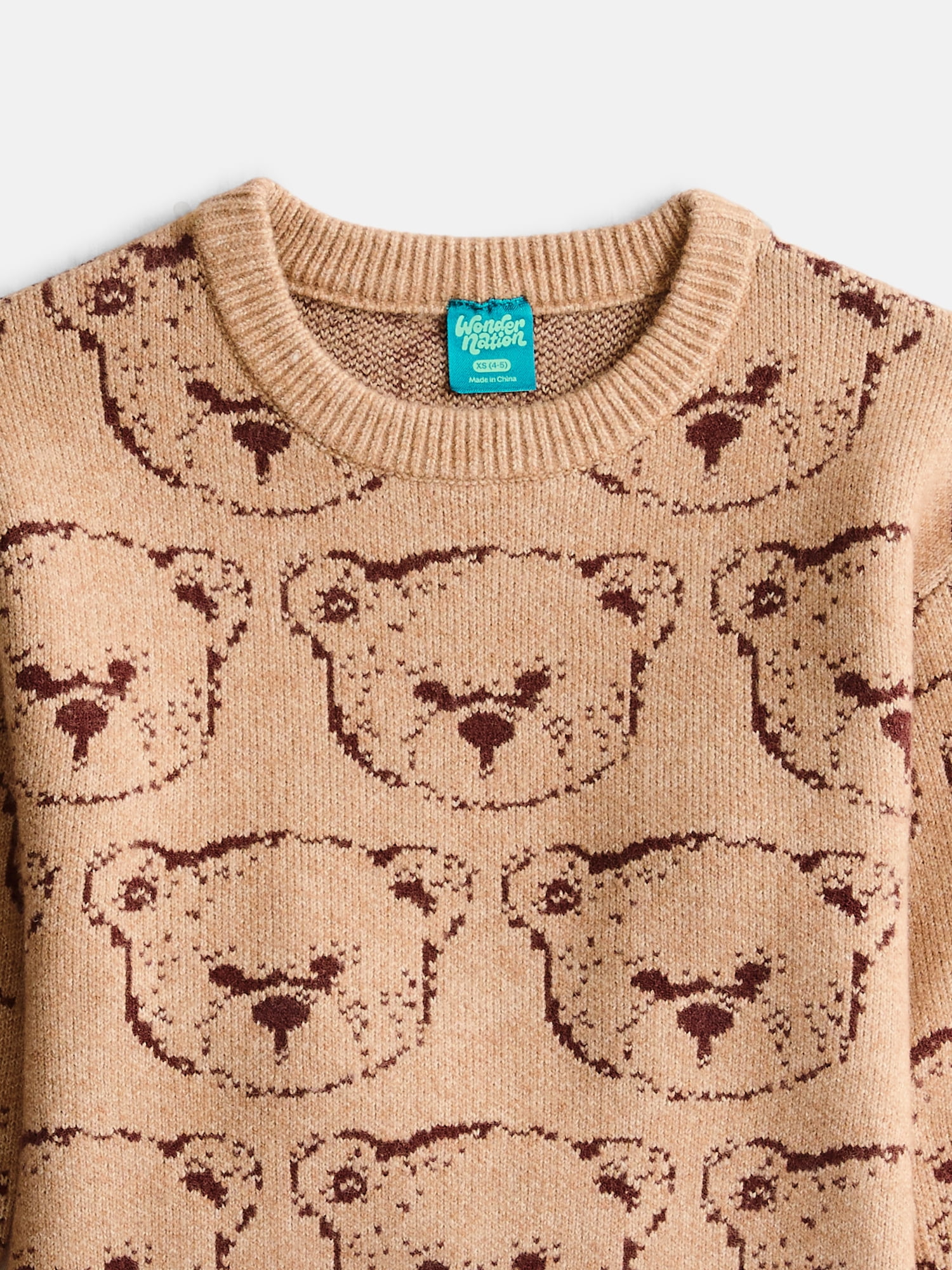 Wonder Nation Girls' Critter Print Sweater with Long Sleeves, Sizes 4-18 & Plus