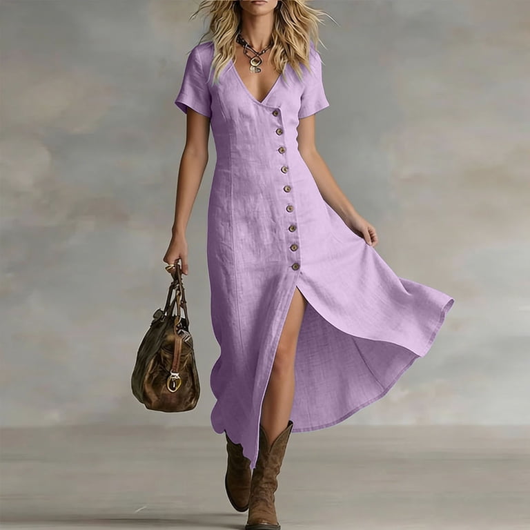 casual purple dress outfit Long Purple Dress Casual Summer Outfits By Color: Purple Pumps Push Ups