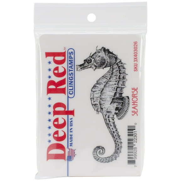 Deep Red Cling Stamp 1.25"X3.25"-Seahorse, Pk 3, Deep Red Stamps