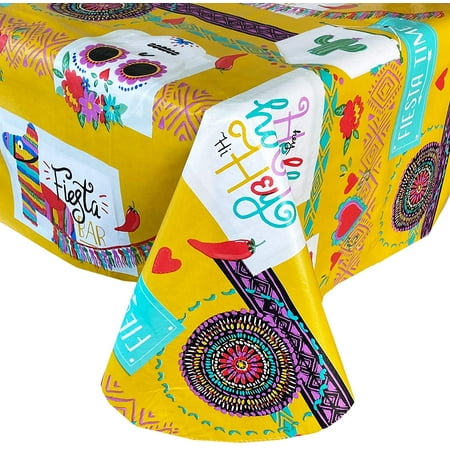 

Newbridge Fiesta Time Party Print Vinyl Flannel Backed Tablecloth Fiesta Celebration Vinyl Tablecloth with Flannel Backing 60 Inch x 102 Inch Oblong/Rectangle