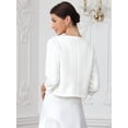 thumbnail image 3 of DARING DIVA Women's Crop Open Front 3/4 Sleeve Collarless Jacket XS White, 3 of 6