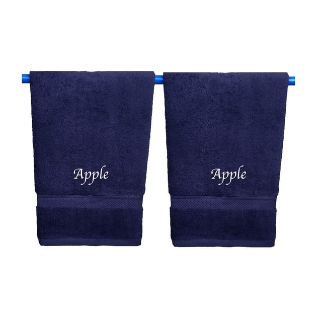 Liberty21 Monogrammed Personalized Name Hand Towels. Custom Embroidered Towels. Set of Two. (Blue)
