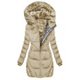 thumbnail image 2 of Women's Mid-Length Hooded Cotton Jacket, Fleece Lined Thickened Winter Coat with Full Zip, Warm Quilted Outerwear, Knee-Length Puffer Style Parka for Women, Comfortable Casual Long Coat Beige L, 2 of 7