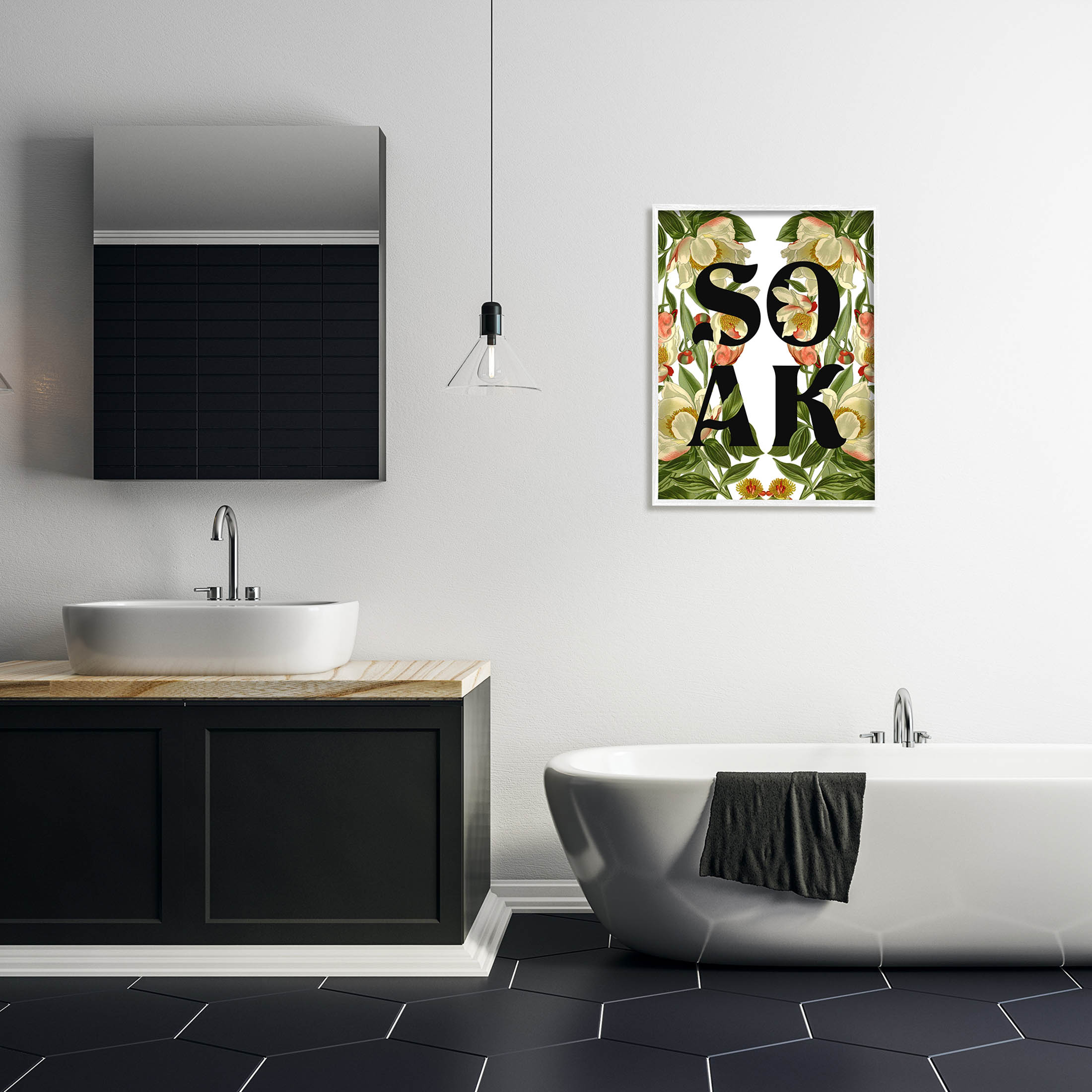 Soak Bathroom Floral Sign Botanical & Floral Graphic Art White Framed Art Print Wall Art