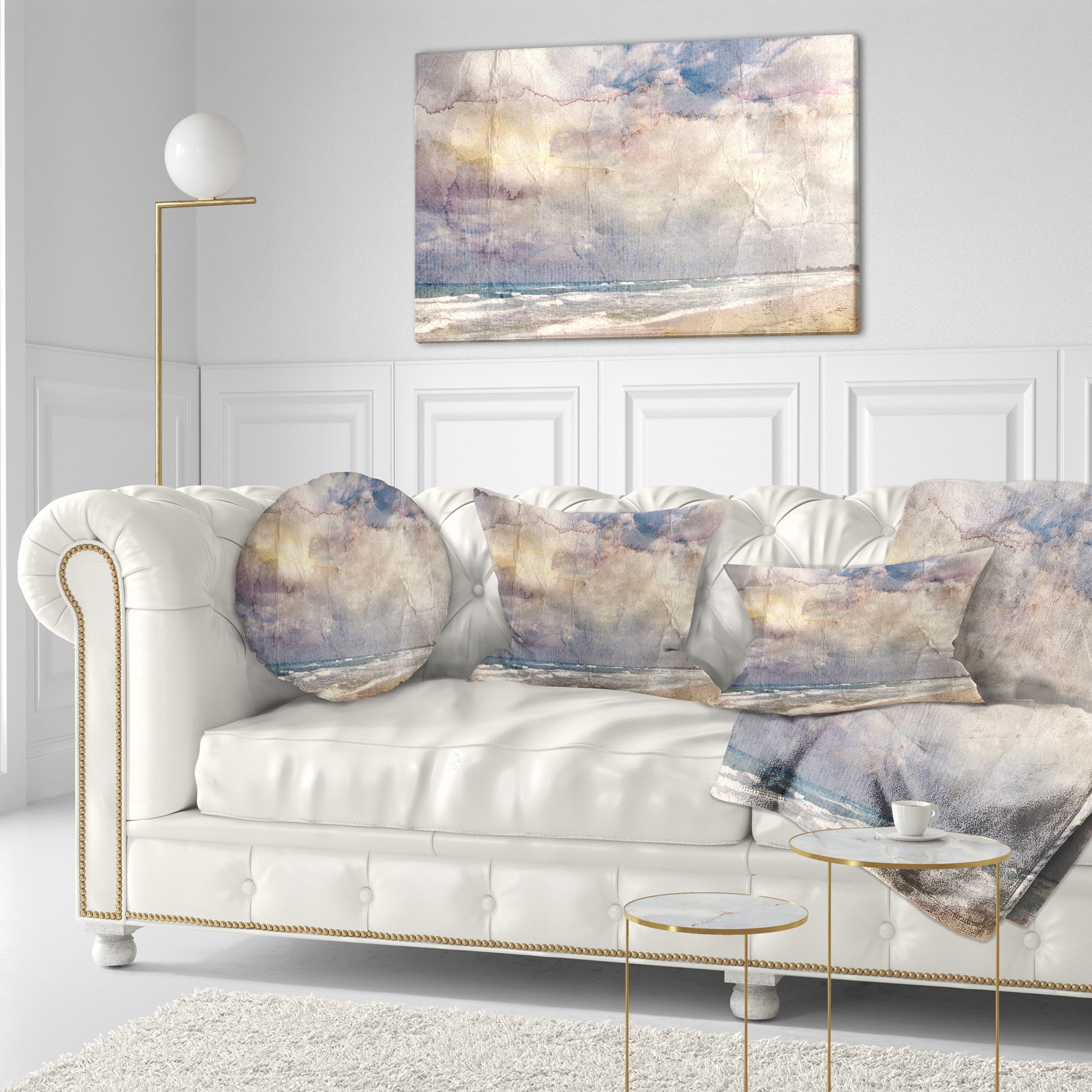 Designart Retro Ocean Watercolor - Seascape Painting Throw Pillow - 12x20