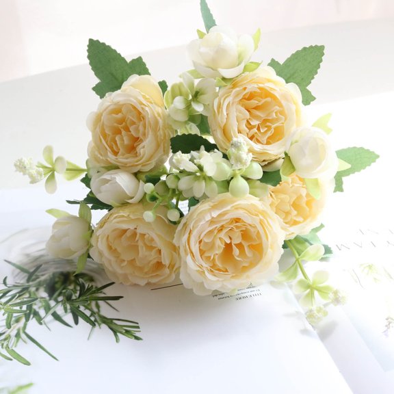 Inerposs Peonies Artificial Flowers, Small Silk Flowers for Home Decor Indoor Fake Bouquet Faux Floral Arrangements Dining Table Centerpieces for Kitchen Bridal Wedding Party Decor