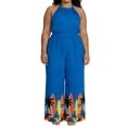 thumbnail image 2 of XUNKUSGA Plus Size Jumpsuits for Women Fashion Boho Halter Neck Sleeveless Wide Leg Rompers for Women Classic Drawstring Waist Women's Jumpsuits M-3XL,Blue, 2 of 6