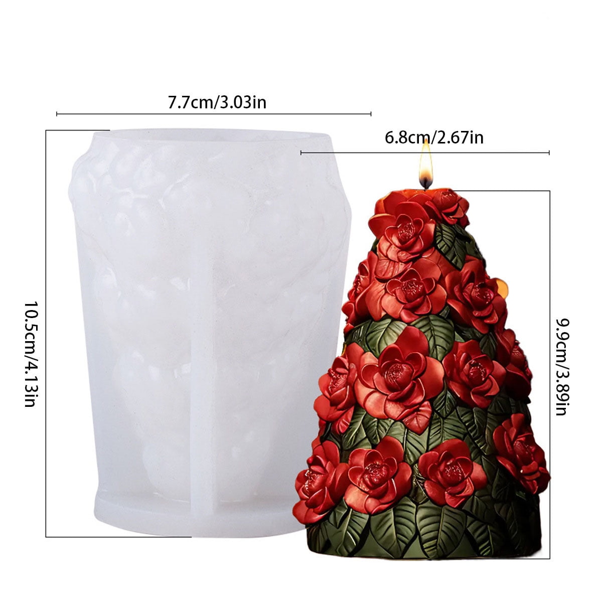 JDH 2PCS Flower Shaped Christmas Tree Candle Mold for Candle Making, 3D Xmas Silicone Mold for Resin Casting DIY Plaster Polymer Clay Home Decoration