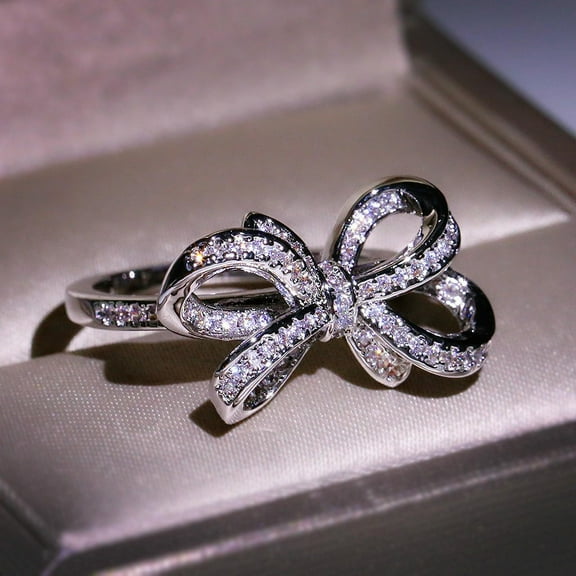 Women's Simulation Full Diamond Bow Ring