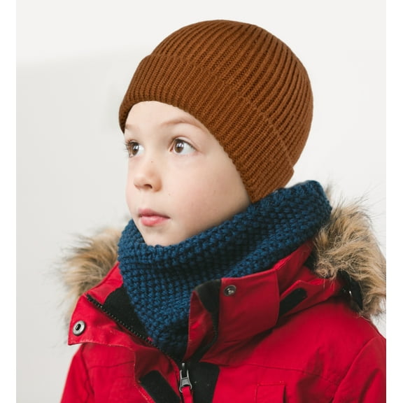 AWHALE Boys & Girls Camel Brown Rib Knit Beanie Hat – Warm Winter Beanie Cap | Soft Unisex Daily Skullcap