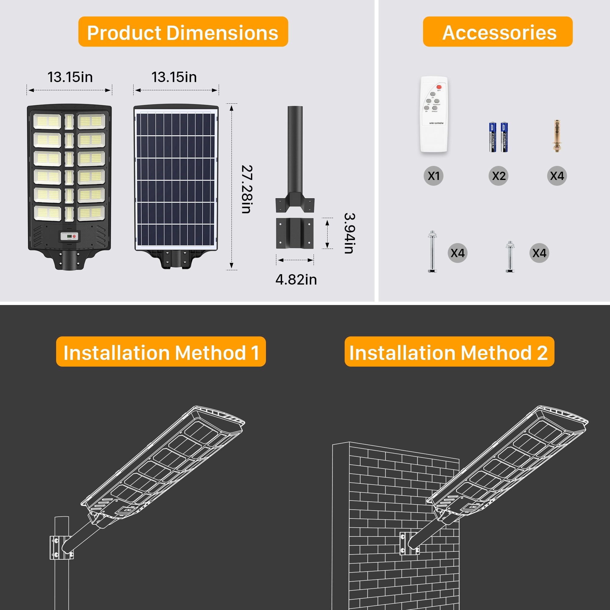 IJIL Solar Street Light Outdoor Waterproof with Motion Sensor for Parking Lot Yard Path  Driveway Farm