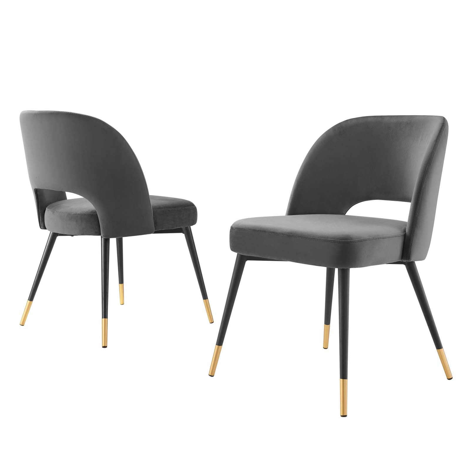 Side Dining Chair, Set of 2, Velvet, Dark Grey Gray, Modern