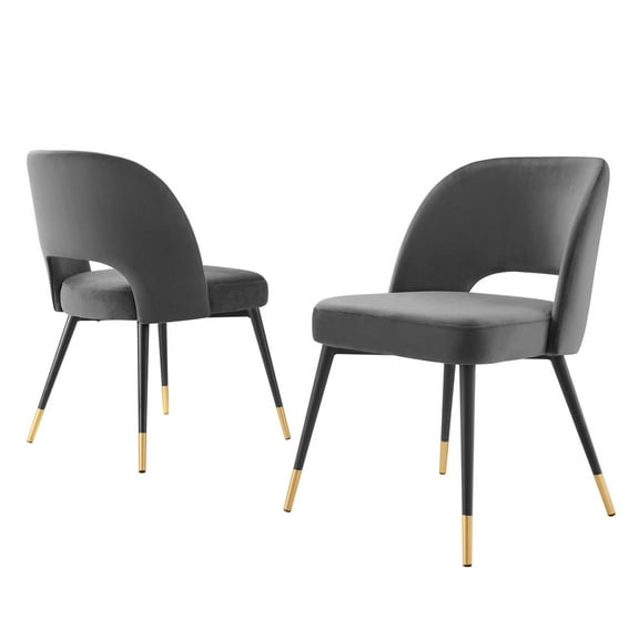 Side Dining Chair, Set of 2, Velvet, Dark Grey Gray, Modern Contemporary Urban Design, Kitchen Room Cafe Bistro Restaurant Hospitality