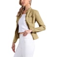 thumbnail image 4 of Chaquetas de mezclilla para mujer INSPIRE CHIC con cuello alto, mangas largas, chaquetas de jean cortas en color caqui, talla M, 4 of 6