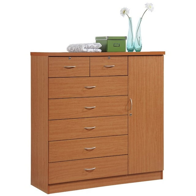 Pemberly Row Commode Haute à 7 Tiroirs avec 2 Tiroirs Verrouillables, Cerisier