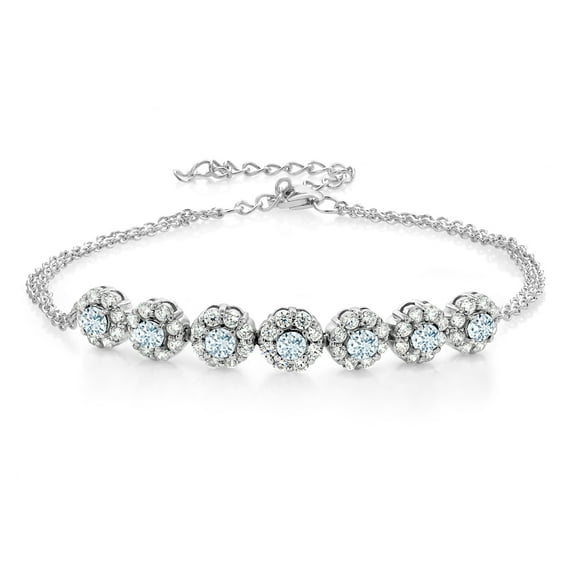 Gem Stone King 925 Sterling Silver Sky Blue Aquamarine Tennis Bracelet for Women (2.03 Cttw, Gemstone March Birthstone, 7 inch with 2 inch Extender)
