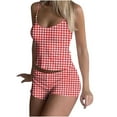 thumbnail image 2 of jobturf Lounge Sets for Women Summer Fashion Plaid Pajama Set Spaghetti Straps Scoop Neck Tank Tops and Shorts Matching Pjs 2 Piece Outfits, 2 of 8