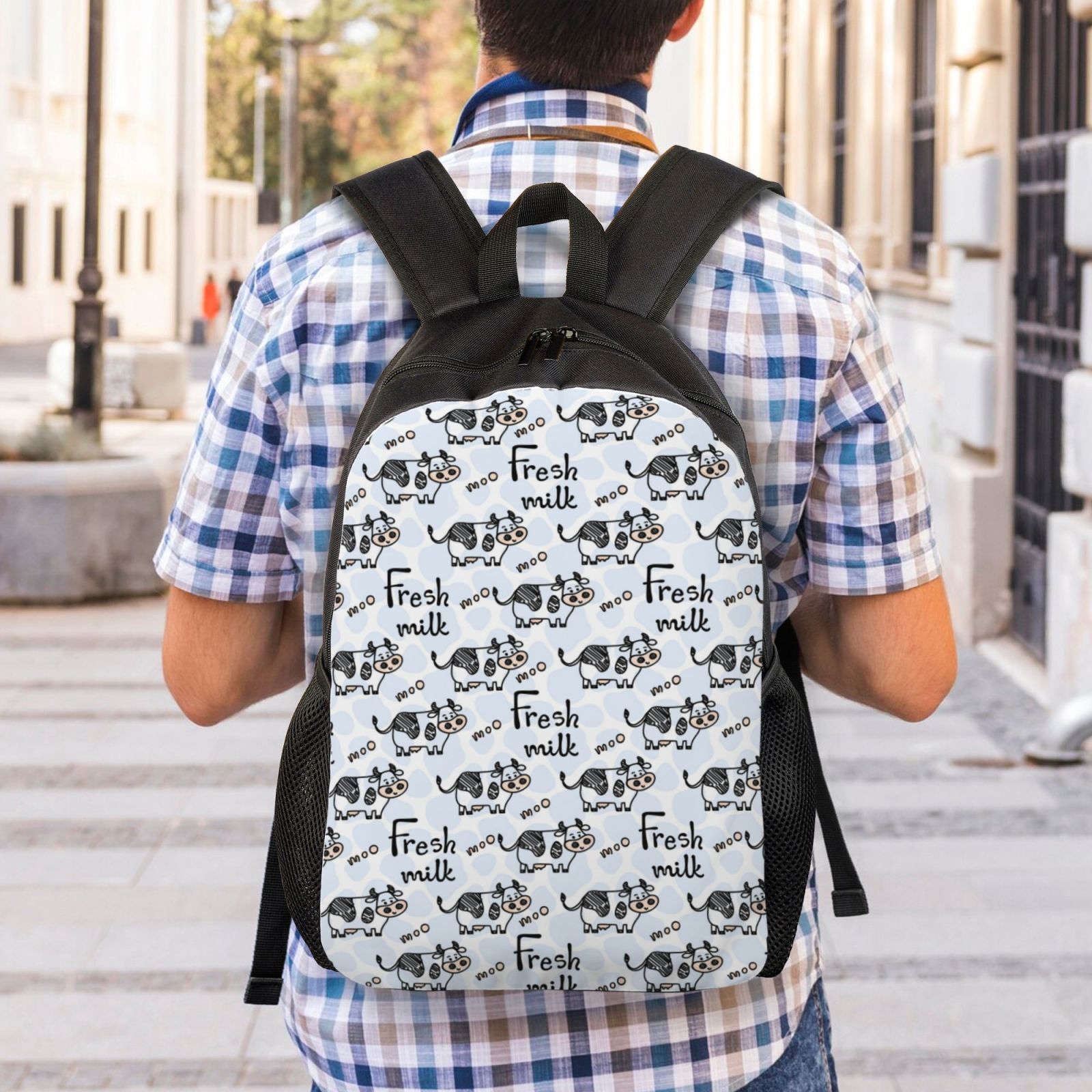 Ratiio Cow With Fresh Milk Print Backpack with Padded 15-inch Laptop Sleeve- Spacious and Durable Daypack for Work and Travel