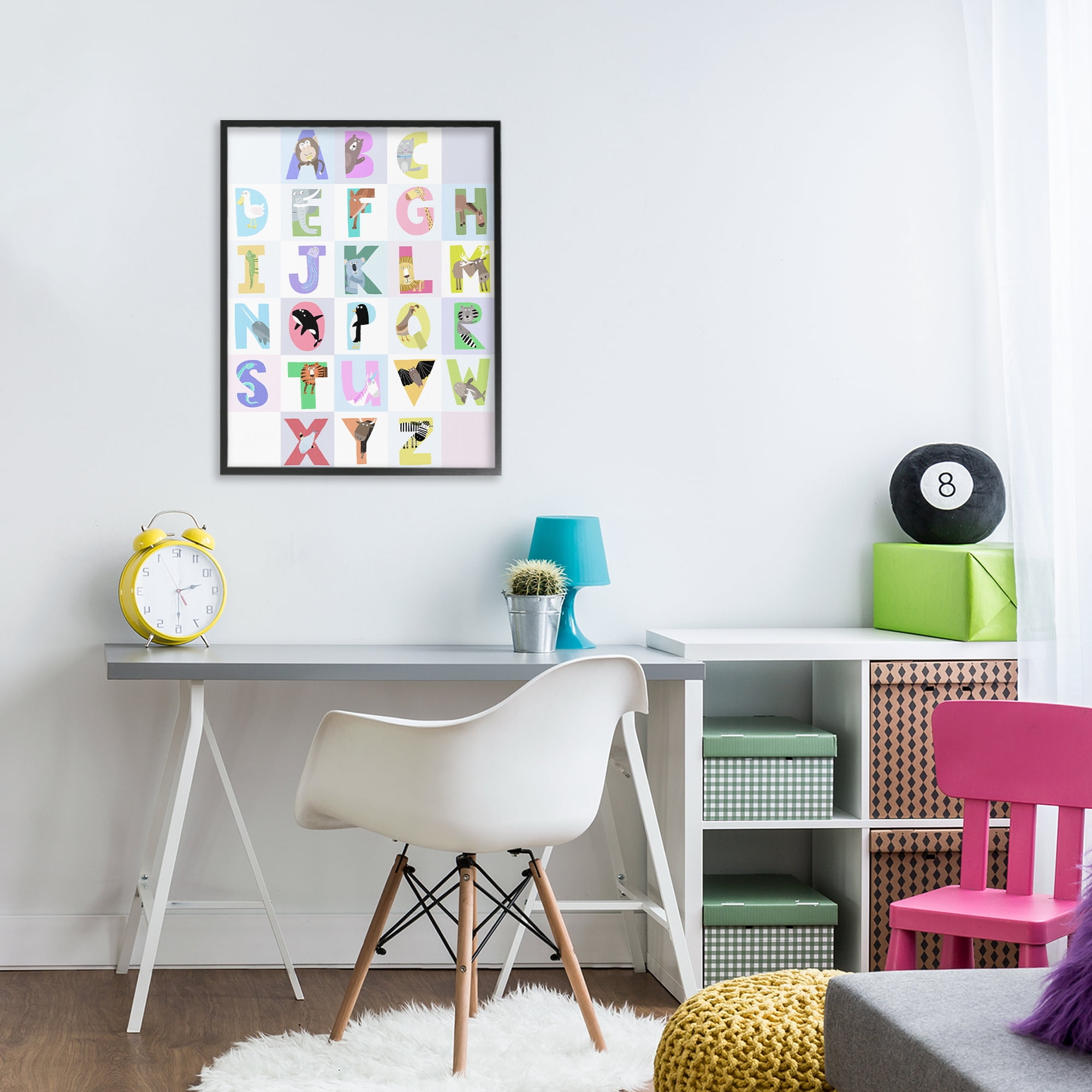 Stupell Industries Animal Alphabet in Light Grey Black Framed Giclee Art, design by Carla Daly