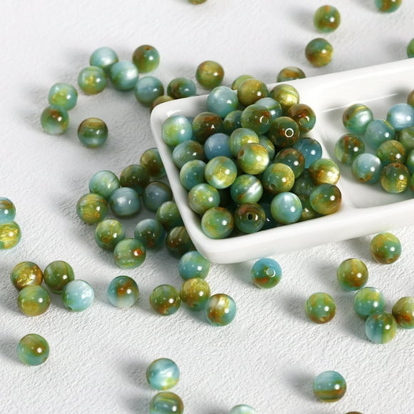 suxuMhao Shimmering Resin Beads - Two-Tone Color Green & Blue, 0.31IN (0.8CM) Diameter Craft Beads in Bulk, 100pcs Mixed Beads for Crafts, Bracelet Making Beads for DIY Handmade Projects