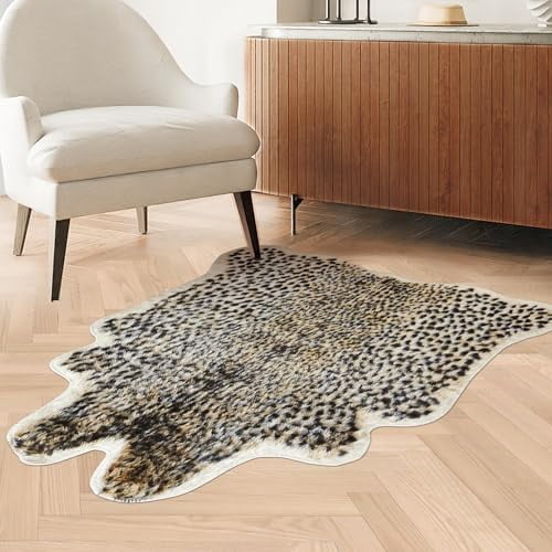 Cheetah Print Rug Leopard Carpet: Small Faux Cowhide Skin Fur Area Rug Animal Printed Hide Mat for Living Room Kitchen 3.3 x 3.1ft