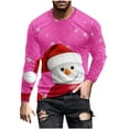 thumbnail image 3 of Feancey Today's Deals of The Day Men's Vintage Christmas Long Sleeve Tshirts 3D Snowman Print Crewneck Tops Big And Tall Xmas Graphic Tees for Men Fashion Hipster Tee Shirts Pink XL, 3 of 6