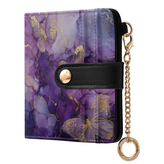 Qxltty Gold Trimmed Butterfly Ladies Wallet Rfid Slim Thin Compact Credit Card Women Wallet Zipper Coin Pocket and ID Window for Female Gifts