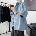 thumbnail image 4 of Gbsyewxs Mens Shirts Lapel Short Sleeve Solid Color Button Jacket Casual Summer Shirts For Men Blue, 4 of 4
