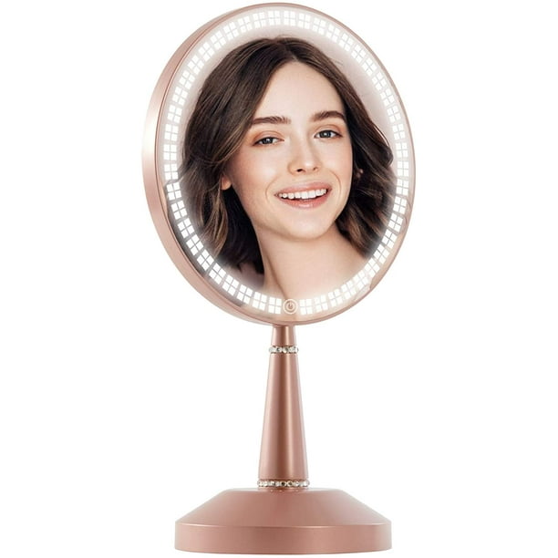Impressions Bijou White Led Makeup Mirror With Standing Base Round Shape 5x Magnifying Beauty Touch Sensor And Adjustable Lights Com Impressions Bijou White Led Makeup, Impressions Led Vanity Mirror Reviews