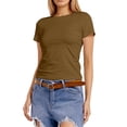 thumbnail image 2 of Womens Tshirt Slim Fit Basic Short Sleeve T Shirt Summer Tops for Women Brown L, 2 of 6