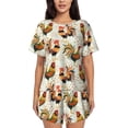thumbnail image 1 of Xecao Colorful Roosters Pattern Women's Short Sleeve Pajama Set Soft Sleepwear Lounge Set with Button Front Top and Drawstring Shorts with Pockets-XX-Large, 1 of 6